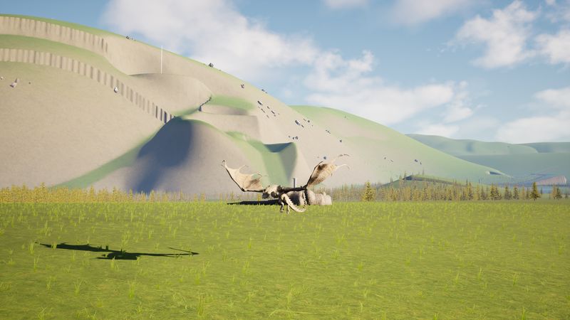An adult takes off from the meadow.