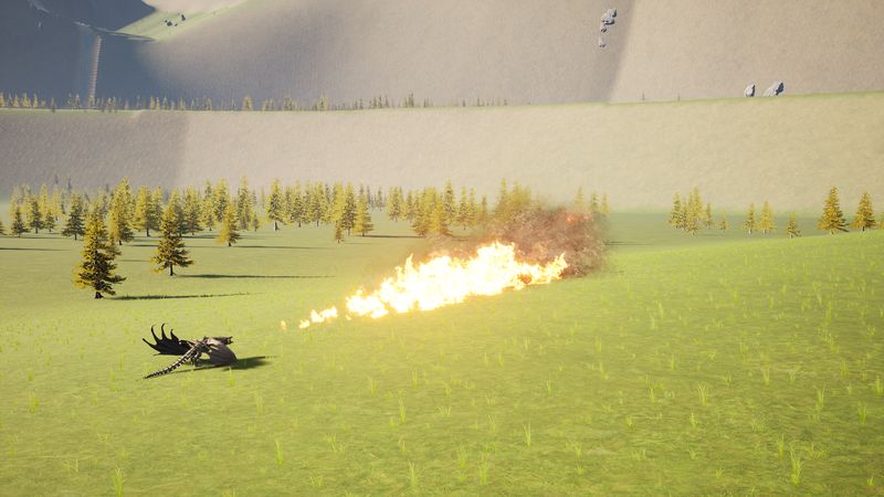 Breathing fire at a charging bear.